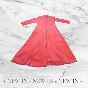 VTG Sears At Home Wear Pink Fleece Like Button Up Long House Coat Robe Sz M TubD